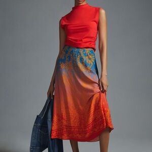 Farm Rio x Anthropologie Satin Slip Midi Skirt